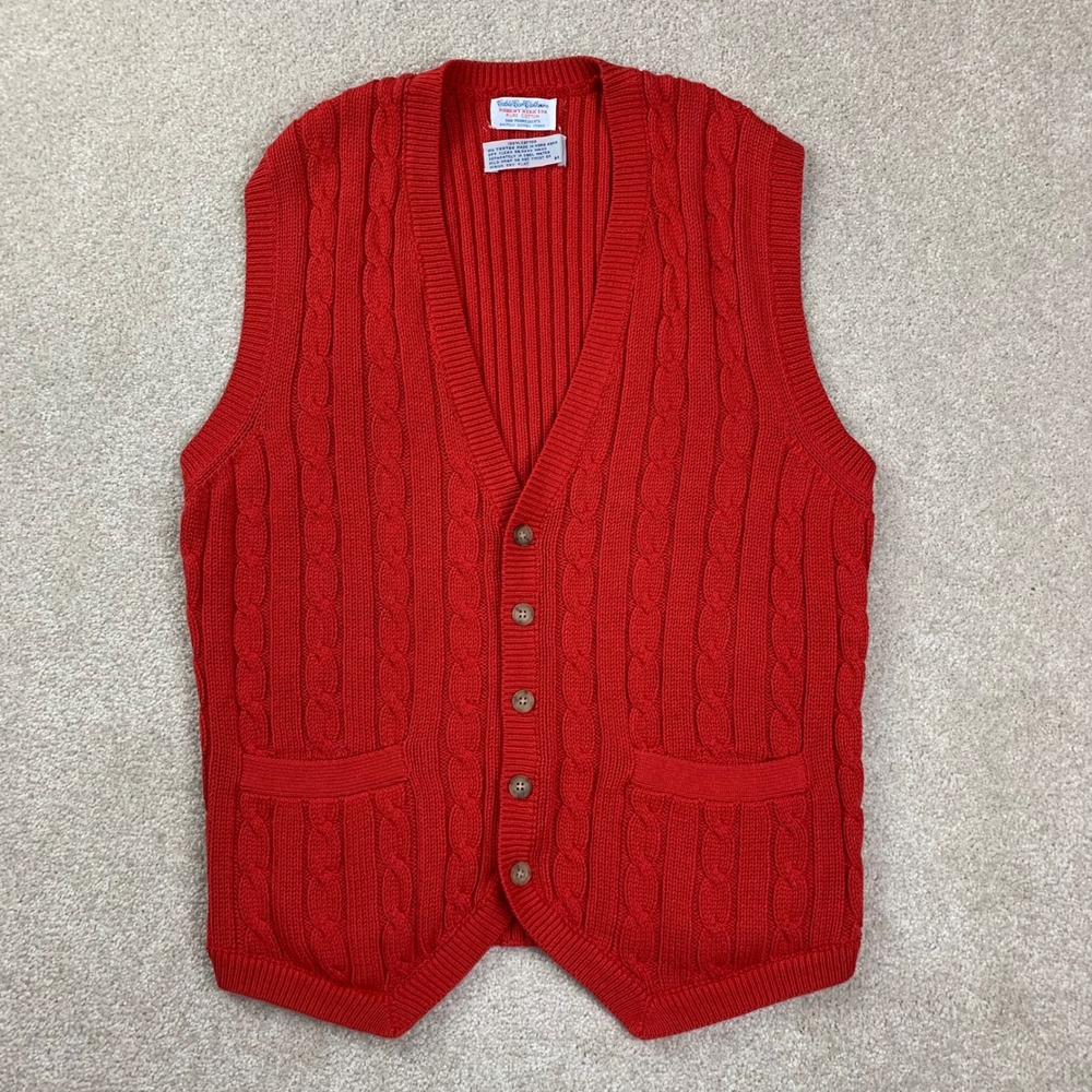 Vintage Cable Car Clothiers Sweater Vest Mens M Red Cable Knit Cotton